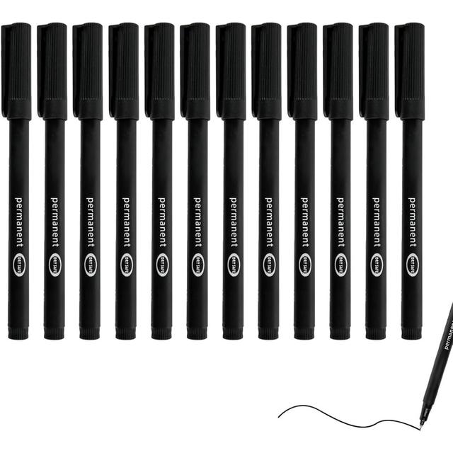 TEMU 12 Pack Black Permanent Marker With 0.6mm Tip - Quick-dry Permanent Ink, Heavy-duty For Art, Crafts, Labeling Paper, Cardboard, Glass, Plastic, Wood, Metal - Suitable For Diy,, Office, Use