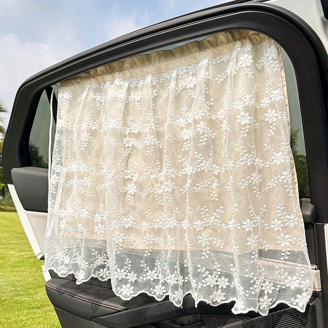 TEMU Suction Cup Car Window Curtain - , Adjustable Sunshade And Heat Insulation Car Sunshade Curtain, Cute Daisy Lace Enhances The !