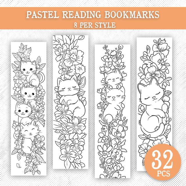 TEMU 32 st Katt- och Målarbokmärken | Flerfärgade Pappersbokmärken för Alla Hjärtans Dag Presenter, Kattälskare, Sideseparatorer, Idealiska för Bokälskare, och Lärare