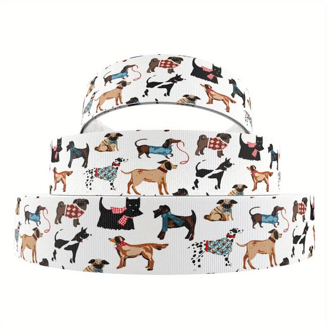 TEMU Cinta de Poliéster con Estampado de Perros y Gatos, Grosgrain, 1 x , Adecuada para Envolver Regalos, Decoraciones de Fiesta de Cachorros, para el Pelo DIY, Manualidades, Costura
