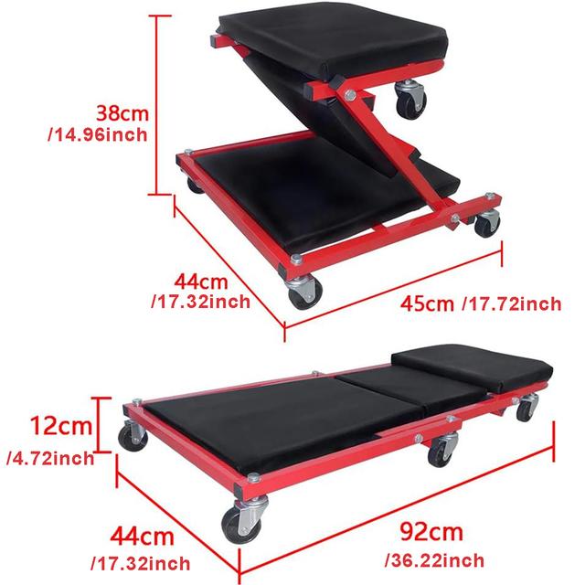 TEMU 2in 1 Foldable Roller Board & Lounger Workshop Stool 92x44x12cm, 360° Wheels, 150kg , Perfect For Assembly Work, Workshop Lounging, & Compact Storage, Multi Use For Tasks