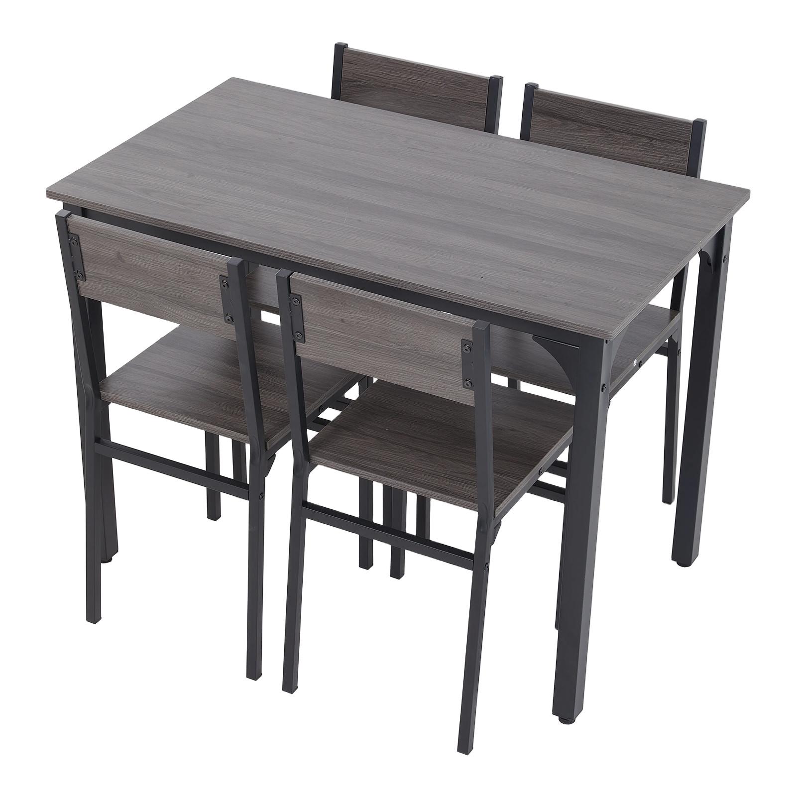 TEMU Set 4, Rectangle Breakfast Kitchen Table And 4 Chairs With Mental Frame For Kitchen Bar, Rustic Brown/ Grey