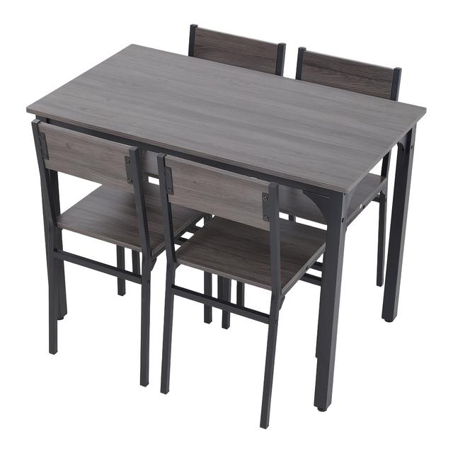 TEMU Set 4, Rectangle Breakfast Kitchen Table And 4 Chairs With Mental Frame For Kitchen Bar, Rustic Brown/ Grey