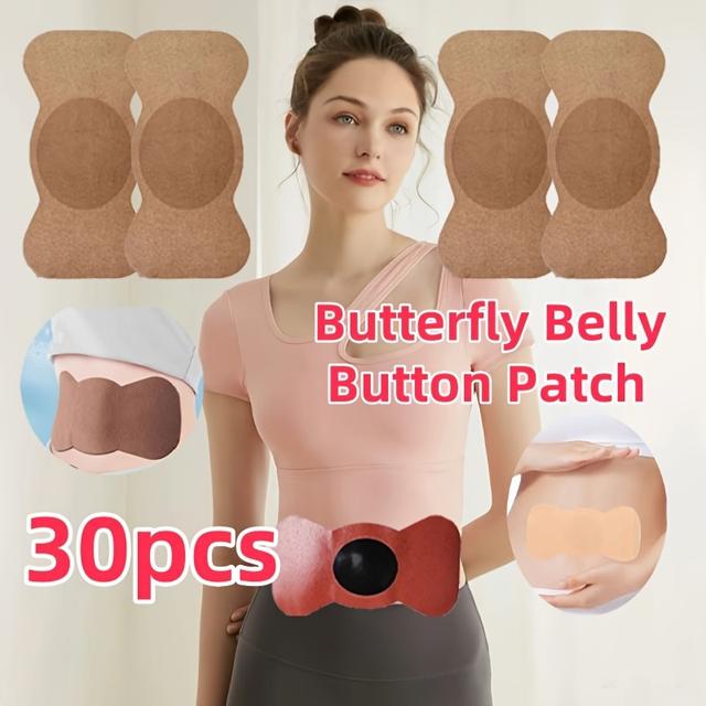 TEMU 30 Schmetterlingsförmige Bauchstraffungspads, Hellbeige, Vliesstoff, Pflanzenfasern, Batterien nicht erforderlich, Ideal zur Steigerung der Fitnesswirkung
