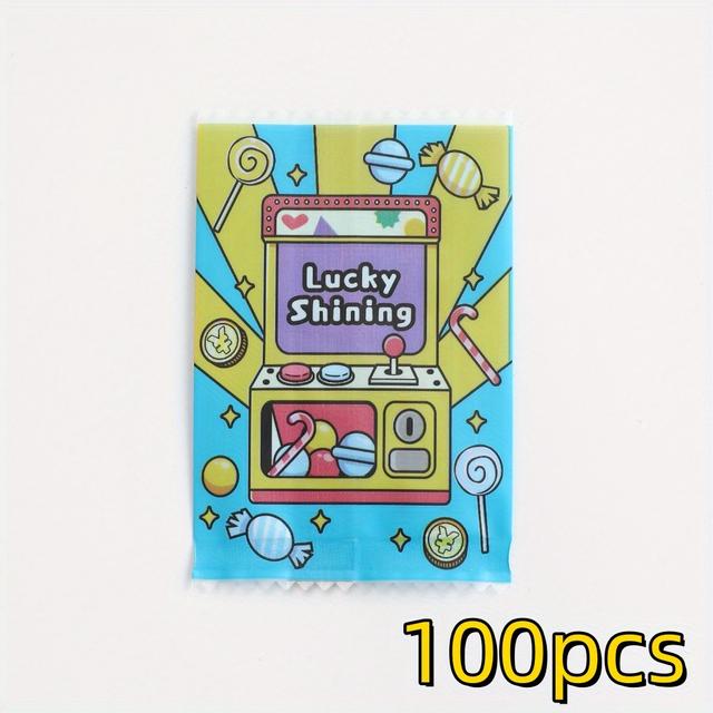 TEMU 100개 2사이즈 컬러풀 미니 선물백 게임 콘솔 프린트 럭키 샤이닝 리테일 쇼핑백, 재사용 가능한 플라스틱 핸들 가방 - 결혼식, 생일, 휴일, 비즈니스 & 파티 이벤트용 소형 선물봉투 (5x7.5cm, 7x9cm)