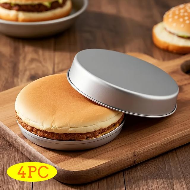 TEMU High-quality Durable Aluminum 4pcs Round Hamburger Bun Molds, Baking Trays, Suitable For Hamburger Baking Tools For Mother's Day, Thanksgiving, Valentine's Day, Gatherings