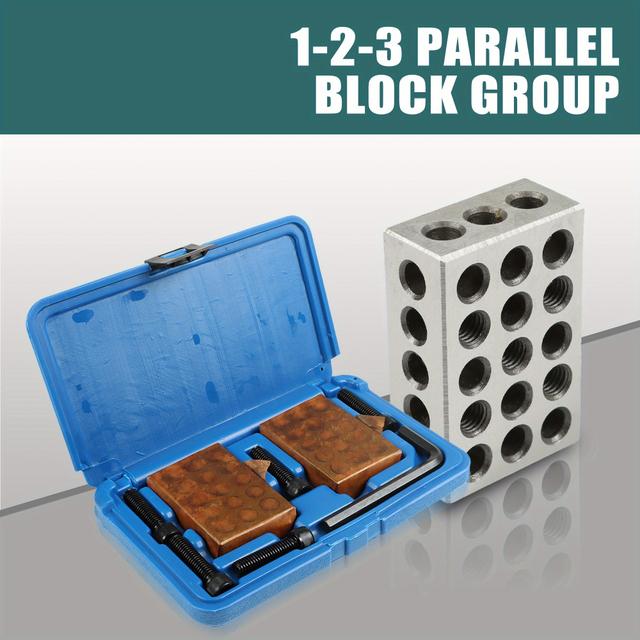 TEMU 1 X 2 X 3 Inch Blocks 0.0001 Accuracy 1 X 2 X Set 23 Hole With Screws Hex Key Plastic Case