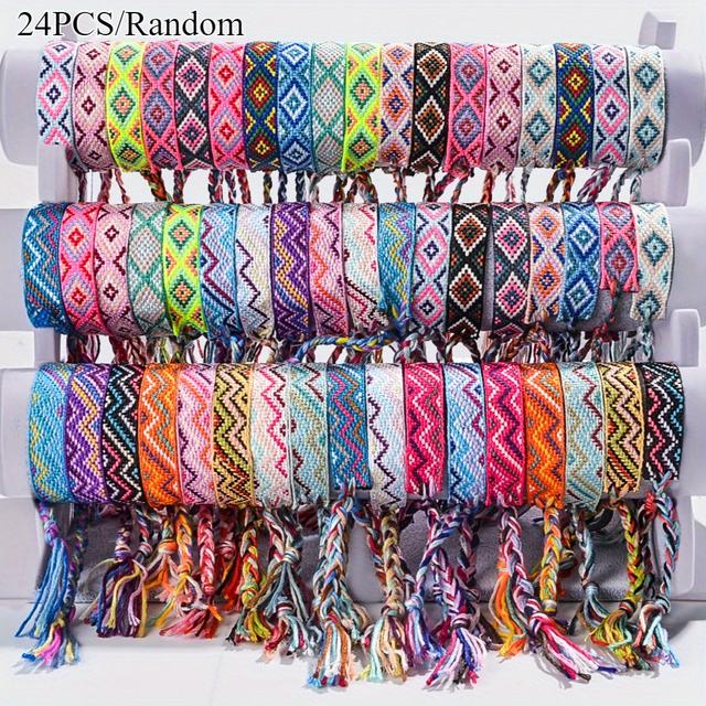 TEMU 24pcs Ensemble de corde de main ajustable Bohème Unisexe en cire tressée, style Bohème, adapté pour la plage, les festivals de musique, d'été, les anniversaires, Noël, etc. Cadeau de mode