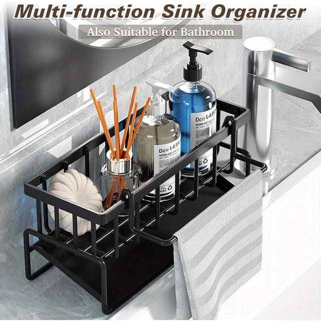 TEMU Youyijia Spülenorganizer mit Ablauf – Robuste Metall-Spülenbox mit Schwamm-, Geschirrtuch- & Seifenhalter, platzsparender Organizer für Arbeitsplatte oder Unterspüle, geeignet für Bad Küche