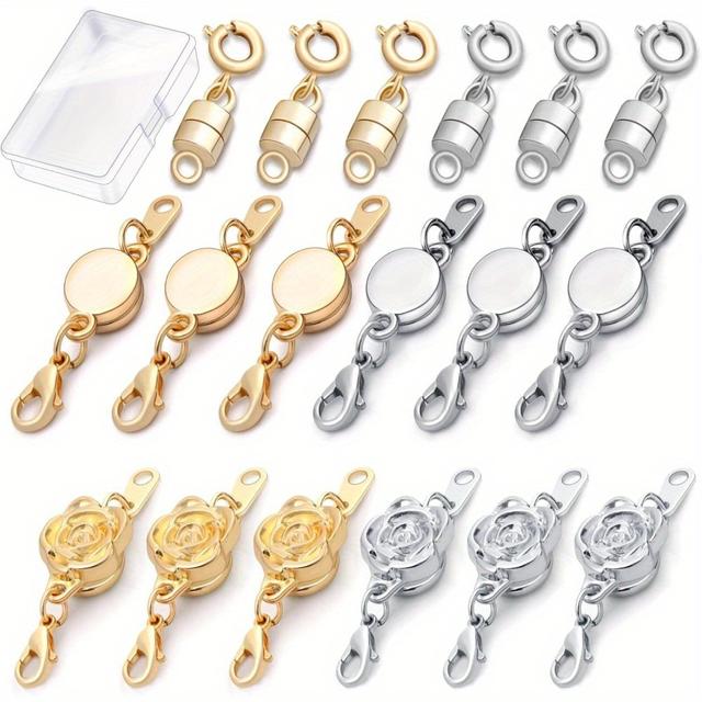 TEMU 18pcs 3 Styles Magnetic Necklace Clasps And Closures, Rose Round Cylindrical Jewelry Magnetic Clasp Connector Locking Magnetic Clasp Bracelet Extender For Jewelry