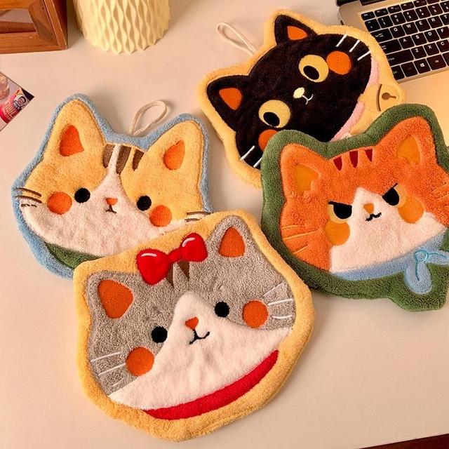 TEMU 4 Cute Coral Fleece Hand Towels Designed For Hanging, Perfect For Use And Bathroom. Are Absorbent, Made Of Thick Microfiber, Feature An Anti-slip Design, And Come With A Hanging Ring