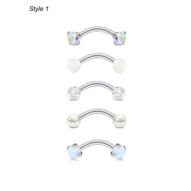 TEMU Set Of 5 Adorable 16g 304 Stainless Steel Earrings, Including 8mm Curved Barbells, Eyebrow Rings, And Lip Rings In Styles, Perfect For Women's Piercings And A 's Day Gift