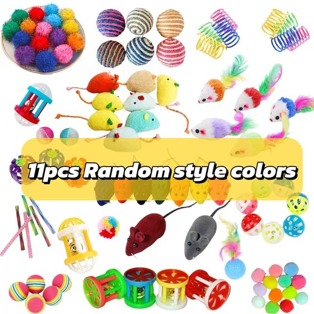 TEMU 11шт/21шт/31шт Яскраві Випадкові Іграшки для Котів, Різноманітні Стилі та Матеріали для Унікального Досвіду, Ідеальний Подарунок на Свята для Котів Всіх Порід, Без Батарейки