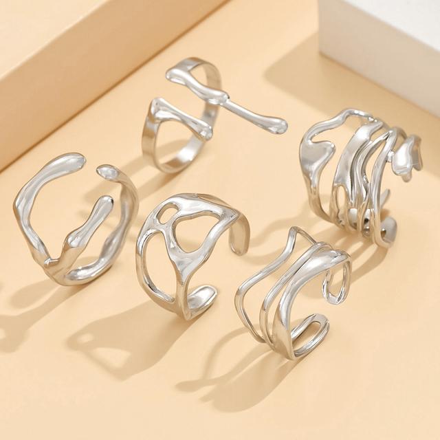 TEMU 5 szt./ Modne Pierścionki Damskie z Nieregularną Teksturą, Lustrzane Wykończenie ze Stali Nierdzewnej w Kolorze Złotym lub Srebrnym, Unikalny Design Hipoalergiczny Akcesoriów Mody