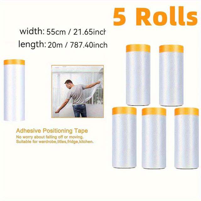 TEMU 12/5-pack Pvc , Adjustable And Foldable With Removable Cover, Pre-adhesive Film Roll For Automotive Spray Painting And Home Decor, Durable Pvc Material