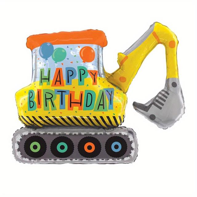 TEMU 1 39-inch New Happy Birthday Construction Excavator Foil Balloon For Decorating Birthday Parties