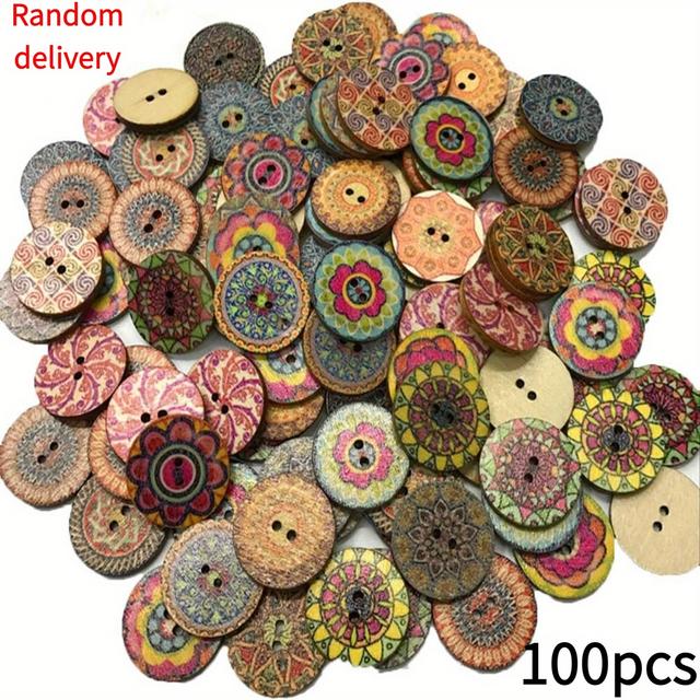 TEMU 100pcs Vintage Wooden Fashionable Round Buttons For Crafts, Sewing, Shirts, Clothes, Bags, Any Craft Project