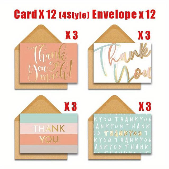 TEMU 24pcs Thank You Greeting Cards With Envelopes - Elegant Design For Teachers, , Family, Birthdays, Holidays, Sympathy, Congratulations, Baptism - Mixed Colors, All-occasion Cards