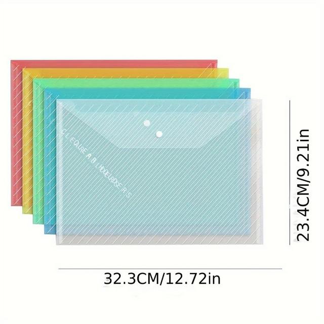TEMU Pack Of 10, Thickened Random Color File Bags A4, Transparent Button File Bags With Large Capacity For Office Documents And Student Exam Paper Bags, School Supplies, Cute Stationery, , Stationery