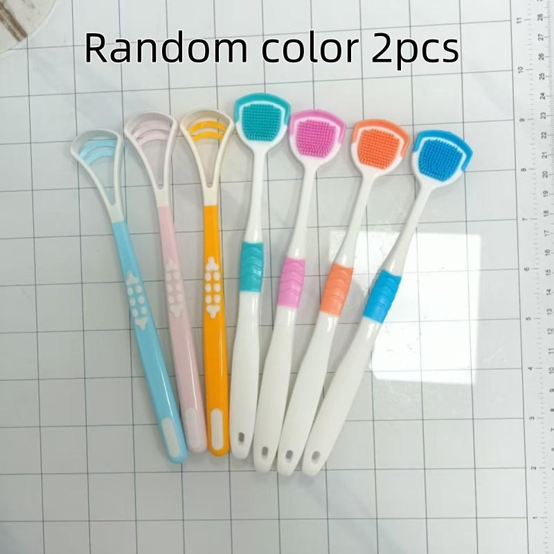 TEMU 2pcs Soft Gentle Tongue Scrapers - Adult Oral Tongue Cleaner - Comfortable Handle, Soft Bristles, , Dual-sided Multi-functional Tongue Scraper, Oral Hygiene Tool