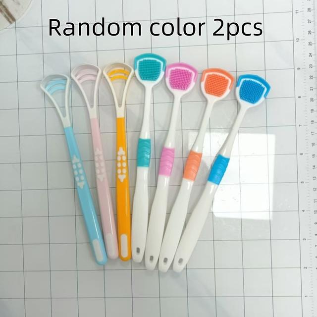 TEMU 2pcs Soft Gentle Tongue Scrapers - Adult Oral Tongue Cleaner - Comfortable Handle, Soft Bristles, , Dual-sided Multi-functional Tongue Scraper, Oral Hygiene Tool