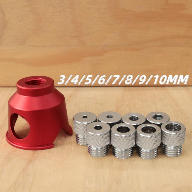 TEMU Nouveau Positionneur de Perçage à Trou Droit 3-10mm en Aluminium avec 8 Douilles en Acier pour Perçage de Chevilles en Bois et