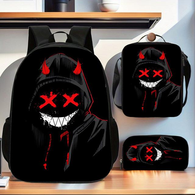 TEMU Mochila artística de gran capacidad con diseño de cara sonriente de dibujos animados, un conjunto de , portátil para computadora portátil, perfecta para regalos de vacaciones o y uso diario