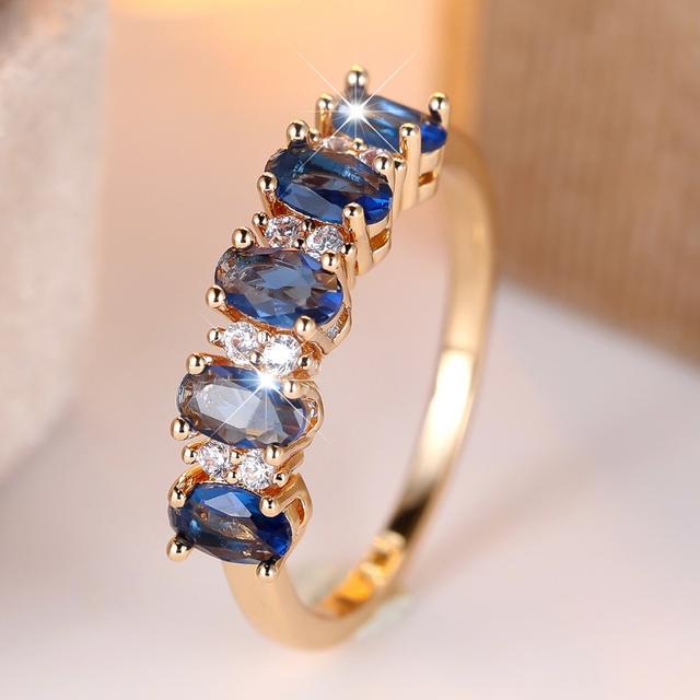 TEMU Elegant Oval Cut Blue Synthetic Zirconia Women Ring, Luxury Holiday Wear, Suitable For All