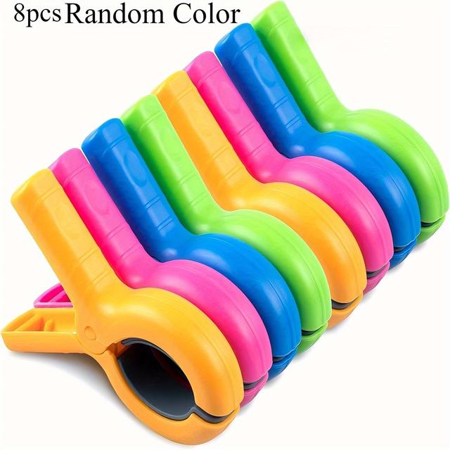 TEMU 8pcs Large Beach Towel Clips For Beach/ Pool/ Cruise Chairs, Heavy-duty, Clothes Pins, Windproof, 4 Bright Colors, Clothes Pins