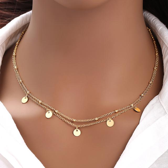 TEMU Geometric Circular Pendant Tassel Layered Necklace