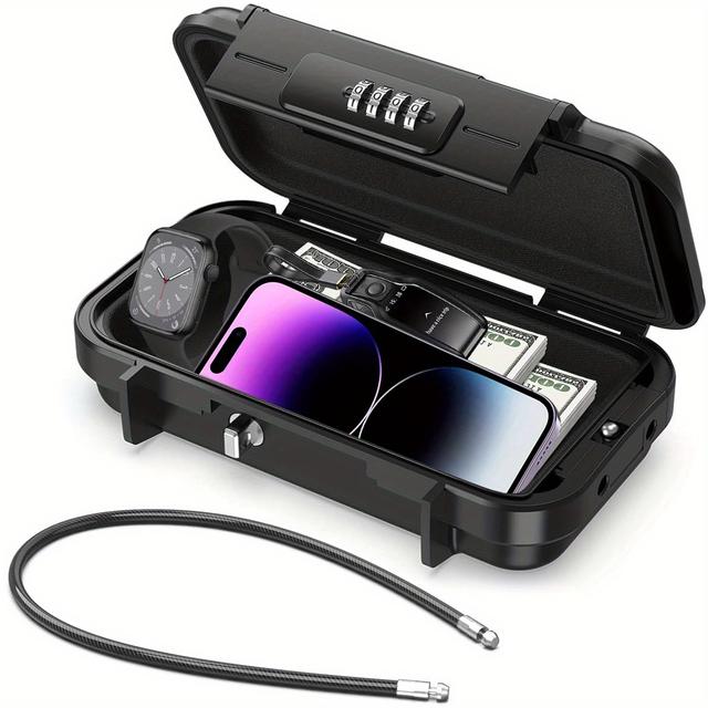 TEMU Storage Box Black 235*141*58mm Mobile Phone Storage Box Travel Hotel Beach Portable Detachable Password