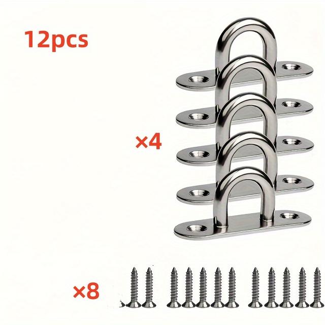 TEMU 12개 세트 - 스테인리스 스틸 후크 4개 및 M5 마운팅 나사 8개 포함, 아이렛 와셔 장착, 해양 장비용, 무거운 천장 및 벽걸이 후크