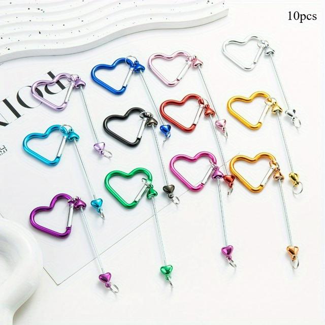 TEMU 10st Hjärtformade Nyckelringar med Snäppkrokar - Färgglada DIY Pysselmaterial för Ryggsäckar, Handgjort Smyckestillverkning och Projekt, Lekfullt Design, Hållbar Metallspänne