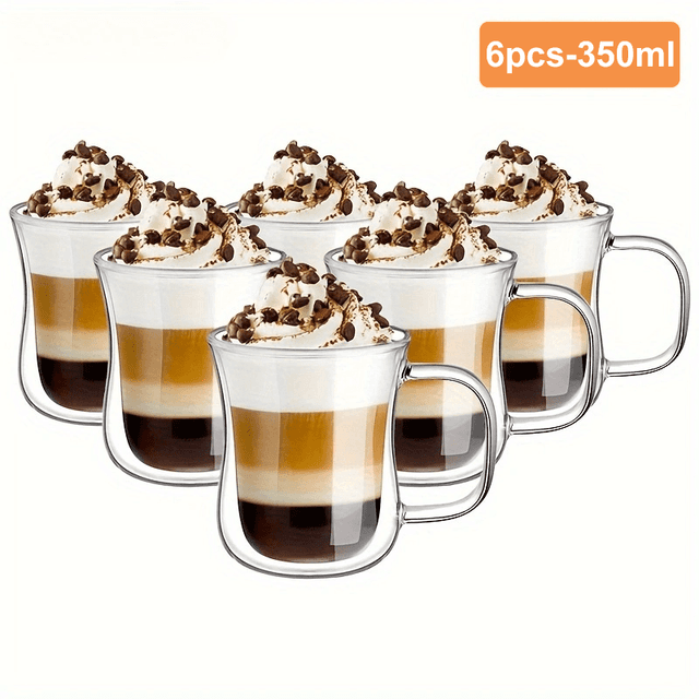 TEMU 4/6pcs/set Double Wall Glass, Double Wall Glass Made Of Borosilicate Glass With Handle, Coffee Cup, Tea Cup, Double Wall