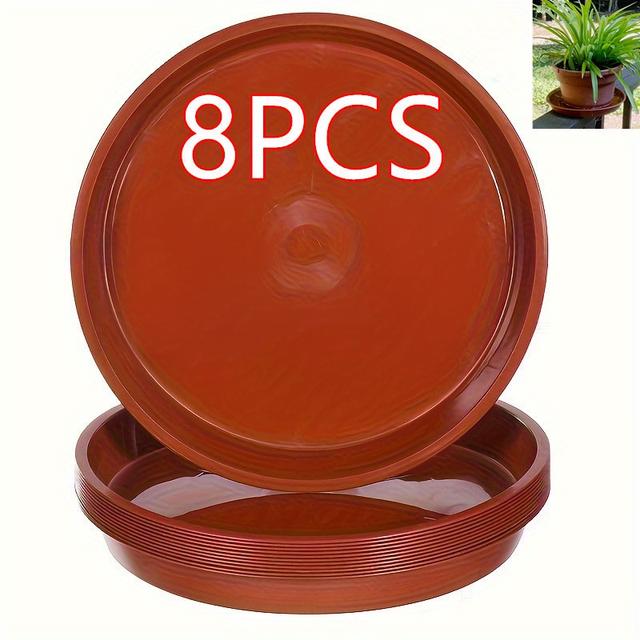 TEMU 8pcs Heavy-duty Plastic Plant Saucers, 12 Inch, Weatherproof And Versatile, Ideal For Planters, Indoor Flower Dishes, Bird Baths, Outdoor Use - Terracotta Color
