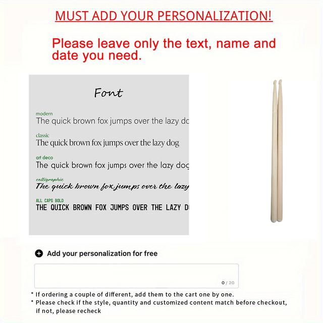 TEMU 1 ชุด ไม้กลองแกะสลักเลเซอร์ส่วนตัว คู่ไม้กลองไม้สไตล์เฉพาะ ของขวัญสำหรับนักร้องเพลง อุปกรณ์ดนตรี ของขวัญให้นักเรียนนักดนตรี ของขวัญให้คุณรักคนรักดนตรี ของขวัญให้พ่อ ของขวัญคริสต์มาส