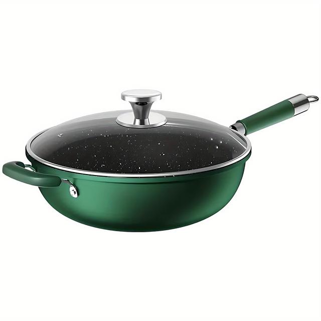 TEMU Nonstick Wok With Lid 34cm Stir Fry Pan For Cooking Compatible With Induction Gas Stove