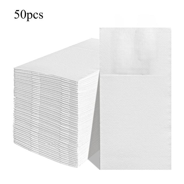 TEMU 50pcs White Linen Textured Disposable Tissue With Built-in Cutlery Pocket - High Absorption Elegant Table Decoration For Weddings, Parties, Festivals, And | Decoration | Cutlery Storage Design