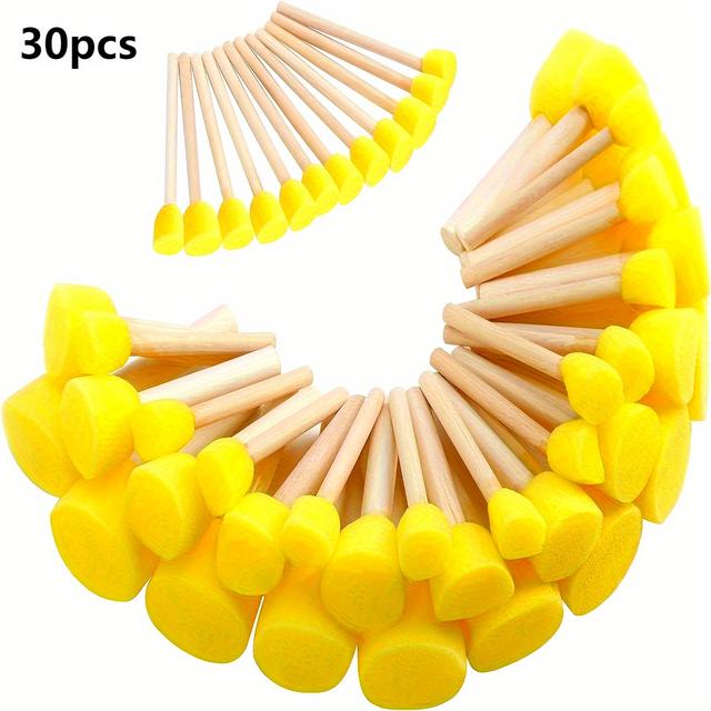 TEMU Durable Rubber 30pcs Yellow Round Mushroom Heads Sponge Brushes - For Graffiti, Painting, And Art Projects