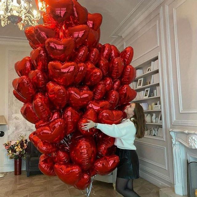 TEMU 50pcs Red Heart Foil Balloons - Valentine's Day, Weddings, Anniversaries & More - Aluminum Film, For Indoor & Outdoor Decorations