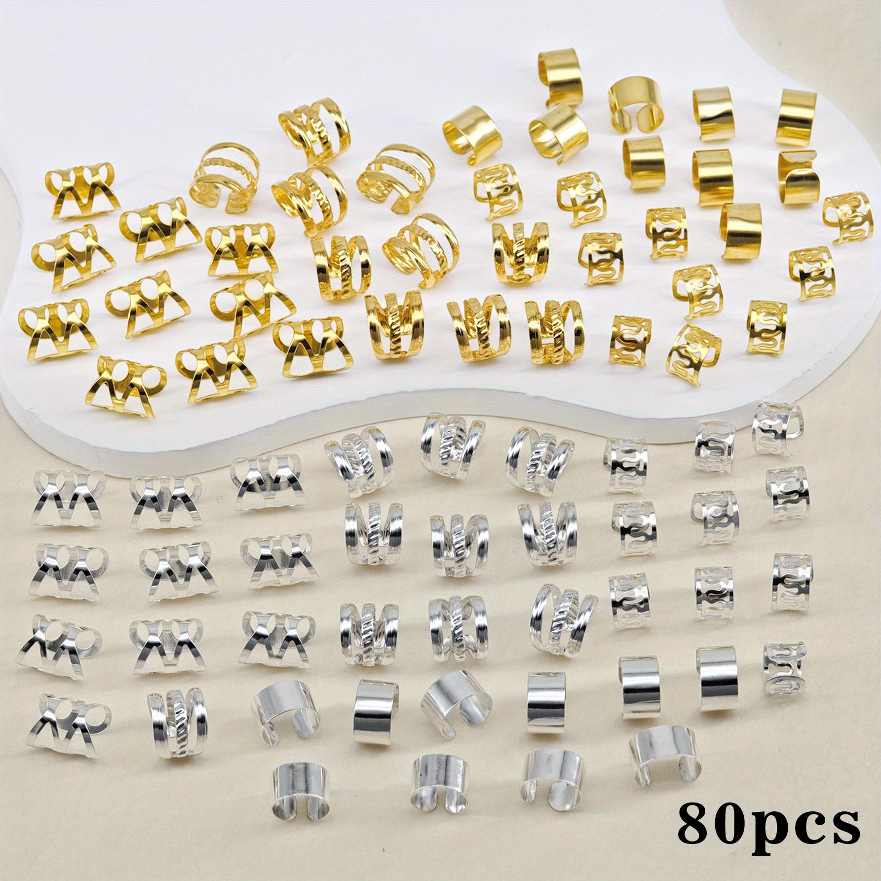 TEMU 80pcs Hair Jewelry For Braids Hair Cuffs Multi Style Hair Rings Adjustable Hair Beads For Braid Loc Dreadlock Additions For Women And