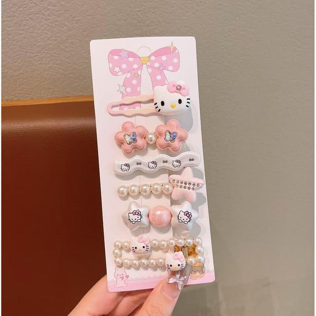 TEMU Authorized Hello Kitty Hollow Hairpin With Bangs, A Sweet Polka Dot Fashion Accessory, Suitable For Daily Commuting And Valentine's Day Gifts