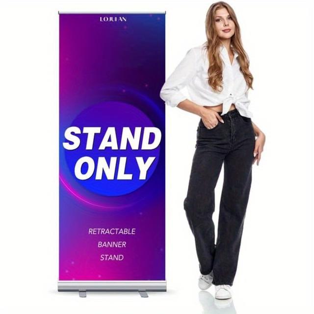TEMU Support de Bannière Rétractable XL 31x80 Pouces en d'Aluminium avec Bannière Personnalisable - Signalétique Portable pour Stand d'Expositions, Événements & Conférences