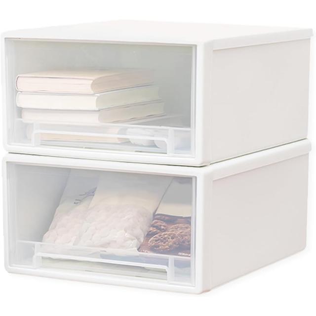 TEMU 2개 스택형 플라스틱 서랍 정리함 세트 - 투명 뚜껑이 있는 가벼운 단색 보관 상자, 침실, 사무실 및 주방 정리에 적합, 사무용품|스택형 디자인|튼튼한 플라스틱, 서랍 정리함 및 보관