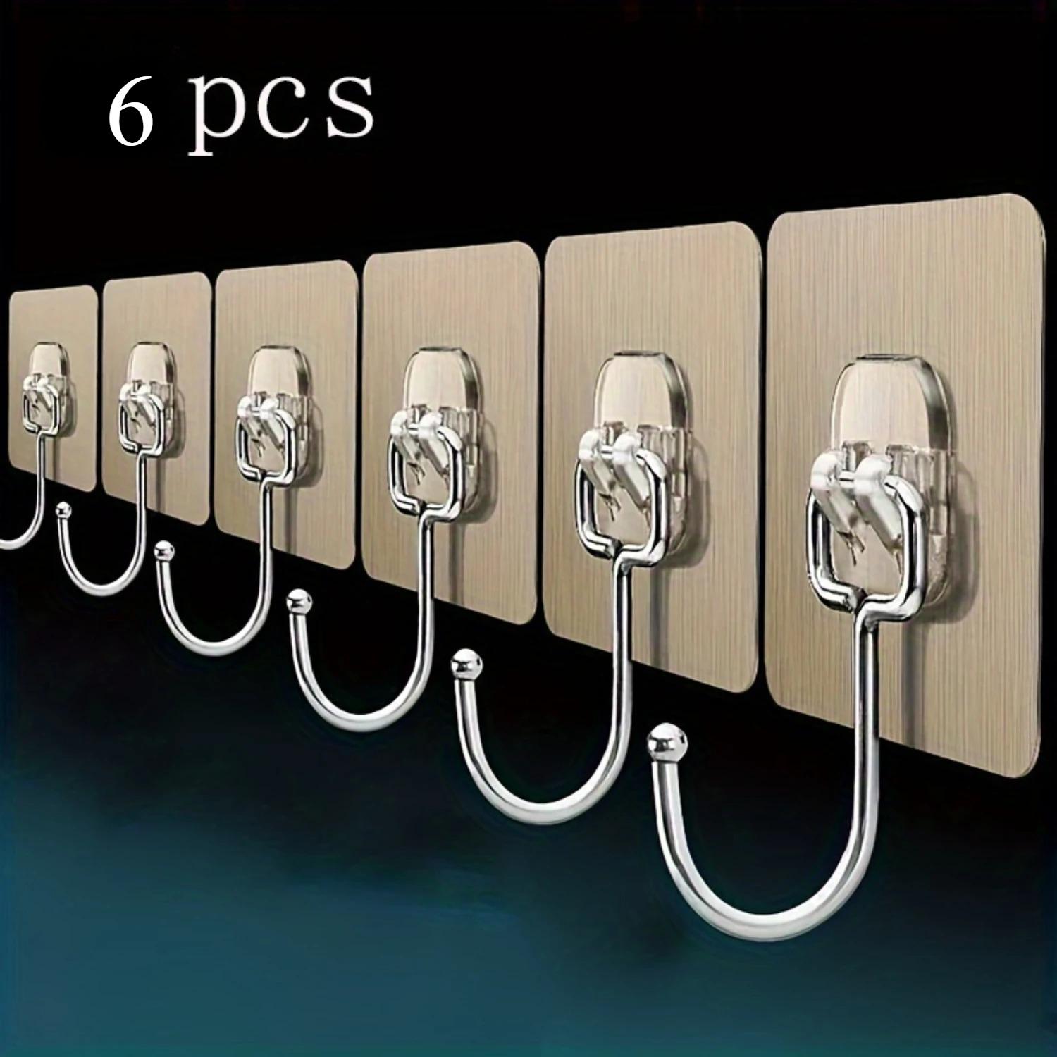 TEMU Set Of 6 Heavy-duty Wall Adhesive | Transparent, Reusable, Seamless Metal Towel Racks For Bathroom Utility Storage, Brushed