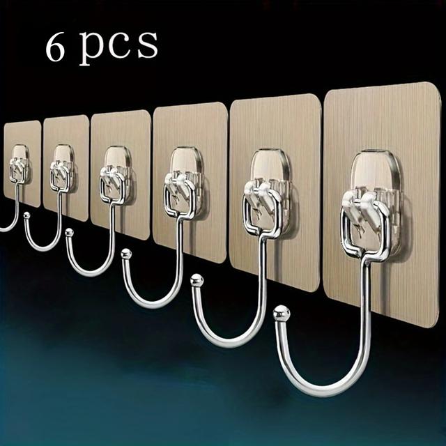 TEMU Set Of 6 Heavy-duty Wall Adhesive | Transparent, Reusable, Seamless Metal Towel Racks For Bathroom Utility Storage, Brushed