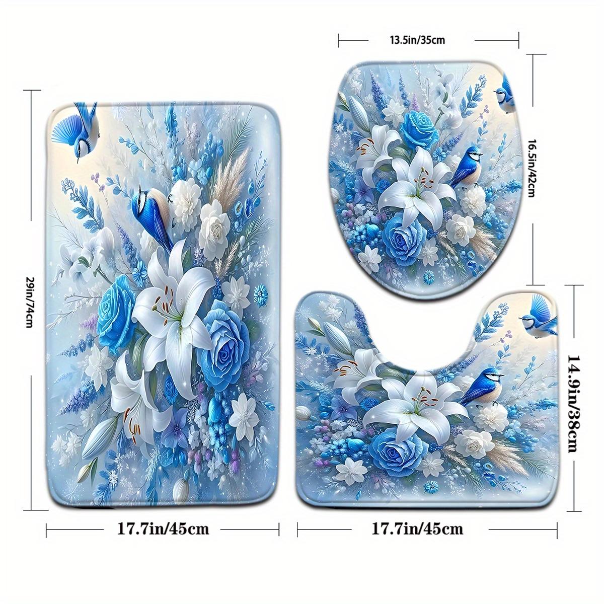 TEMU 3d Printed Series Blue Bird Pattern Shower Curtain Bathroom Set