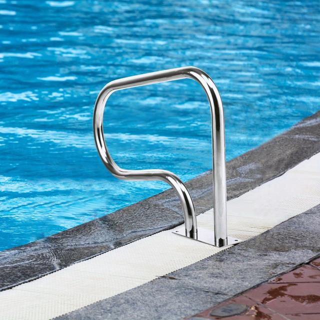 TEMU Lifezeal Swimming Pool Hand Rail Stainless Steel Ladder Handrail Stair Rail W/ Base Plate