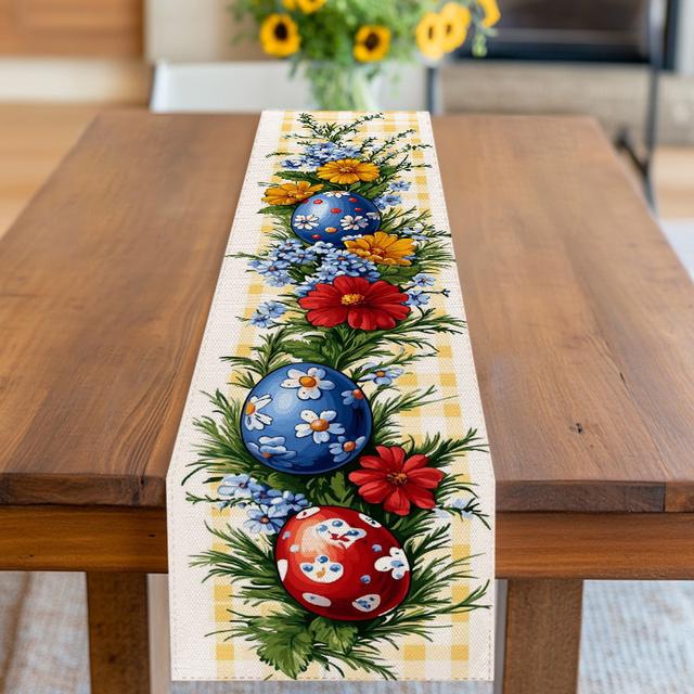 TEMU 1pc Easter-themed Table Runner | 2d Flat Printing With Colorful Eggs And , Polyester Blend, Perfect For Spring Decor
