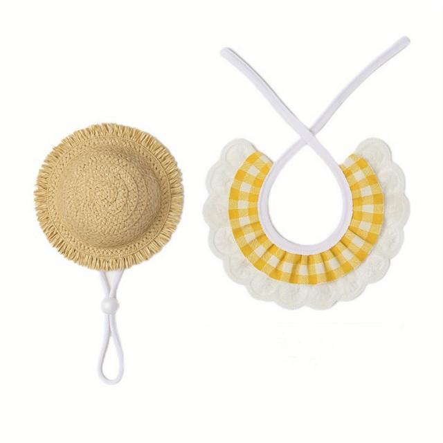 TEMU Lawn Goose Attire For Summer Featuring A Plaid Bandana, Lace Trim, And A Straw Hat, Perfect For Yard Art Decoration